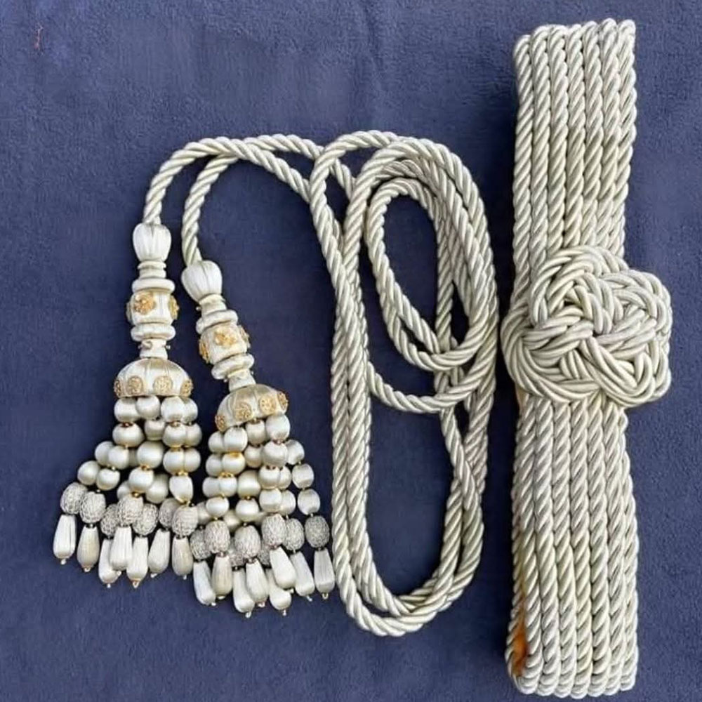 White Ceremonial Cincture Cord with Decorative Tassels