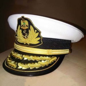 Black & White Gold Embroidered Ceremonial Visor Cap